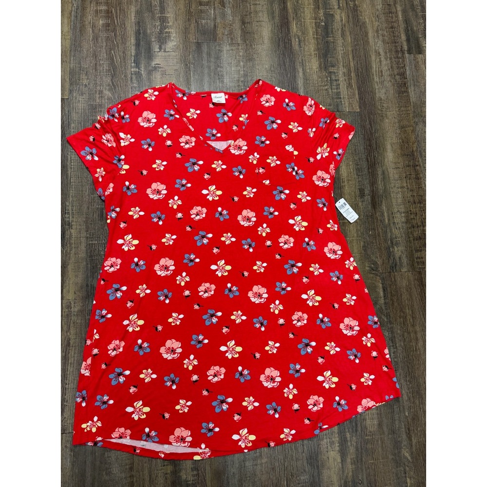Soma Cool Nights Red Floral V-Neck Sleep Shirt Nightgown XXL NEW